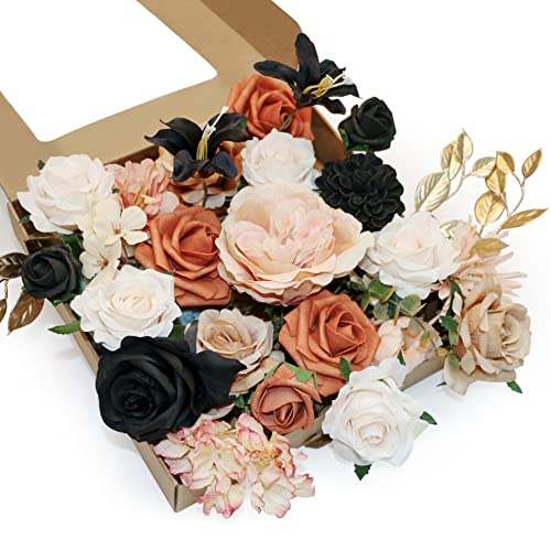 Weslymoo Artificial Flowers Combo Box Set Faux Burnt Orange Flowers For Wedding Bouquets Table Centerpieces Baby Shower Party Cake Decorations Home Decorations（Burnt Orange&Black） #TOP18