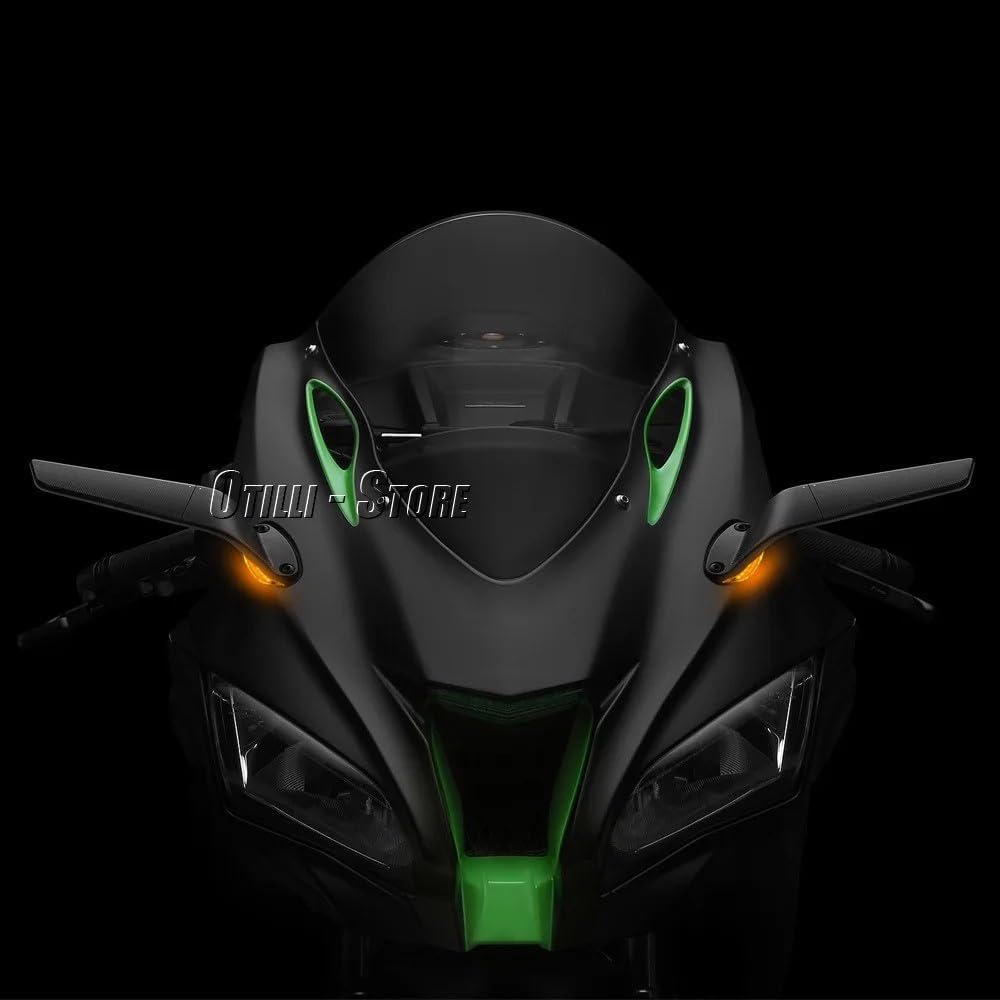 Compatible with Kawasaki Ninja 1000 ZX-10R(2019-2025)/ ZX-10RR(2017-2025) Motorcycle Side Mirrors with LED Turn Signal Light Aluminum Blue Lenses Rearview Mirrors
