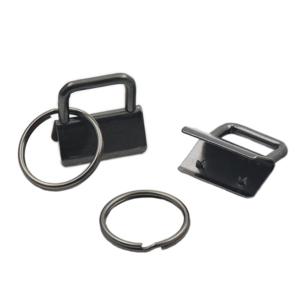 100 pezzi portachiavi Hardware 2,5 cm 25 mm + portachiavi 2,5 cm per split Ring cinturino Wristlets cotone Nickle bronzo Nickle-Black