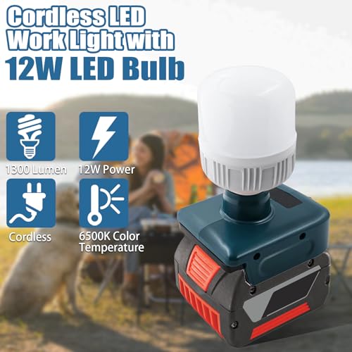 Akku Lampe Kompatibel mit Bosch GBA 18V System Akku，12W 1300LM LED-Taschenlampe，Tragbare Taschenlampe Baustellenleuchte Spotlight Tool für Bosch, Lampe Flutlicht für Reparaturen/Garagen(ohne Batterie)