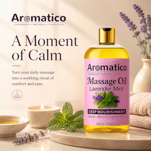 Image of AROMATICO - Lavender Mint Massage Oil. Seductive, Sensual Oil for Date Nights. Intimate, Romantic Massage Oil for Couples. Non-sticky Formula, 100% Natural - 300ml Pack of 2