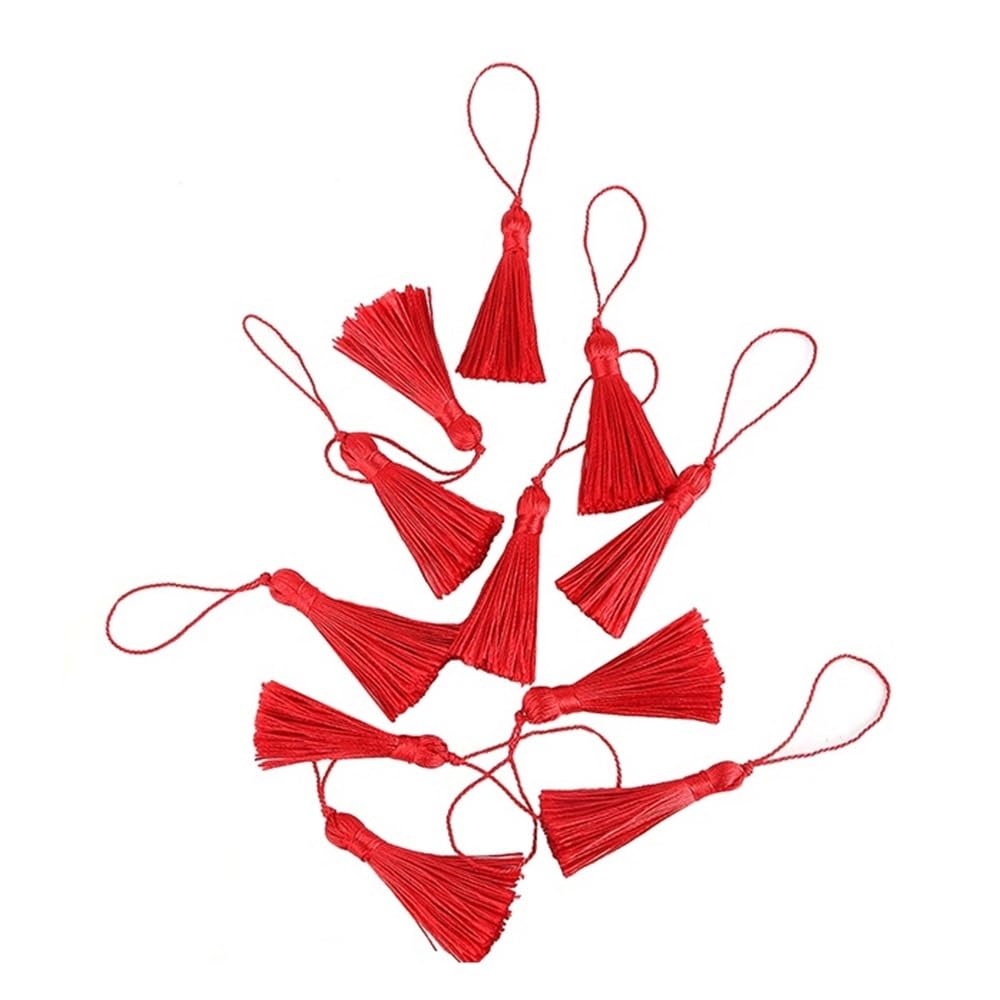 Handmade Tassel 50pcs 9.5cm/3.75 Inch Key Tassels, Polyester, DIY Handmade Bookmark for Crafts Accessories of Home(RED)