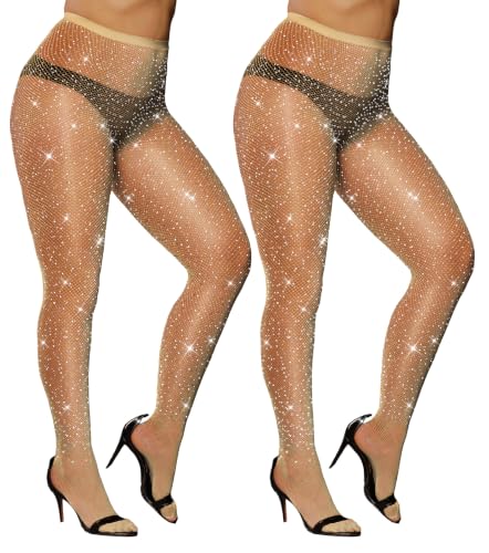 Image of VINICUNCA Fishnet Stockings for Women Sparkly Rhinestone Fishnet Tights Glitter Fish Nets