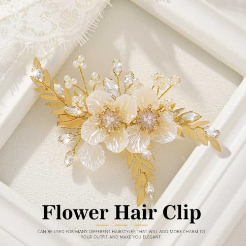 Pinza para cabello dorada con flores y cristales miniatura 5