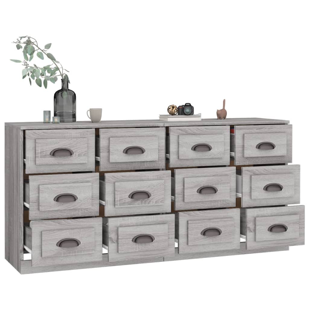 Kredensy zestaw 2 sztuk, szare Sonoma materiał drewnopochodny, 70 x 35,5 x 67,5 cm, komoda z miejscem do przechowywania, do salonu, jadalni, korytarza, uniwersalna szafka do domu