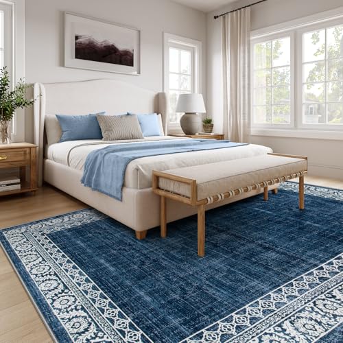 Tapete rectangular azul 8x10 para sala y dormitorio miniatura 4