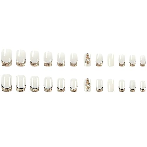 Miniatura 5 de Uñas postizas cuadradas a presión, uñas postizas cortas de color rosa, con diseños de diamantes de imitación, uñas francesas brillantes de cobertura