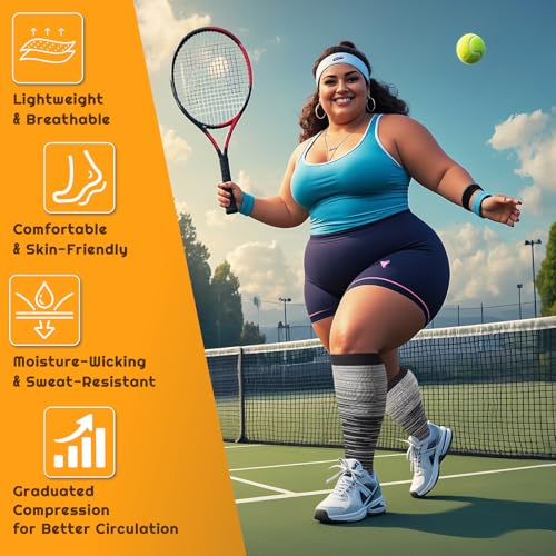 Image of Plus Size Compression Socks for Women & Men 3 Pairs, Wide Calf Extra Large 20-30 mmHg Knee High Support Socks for Travel, Running, Nurse