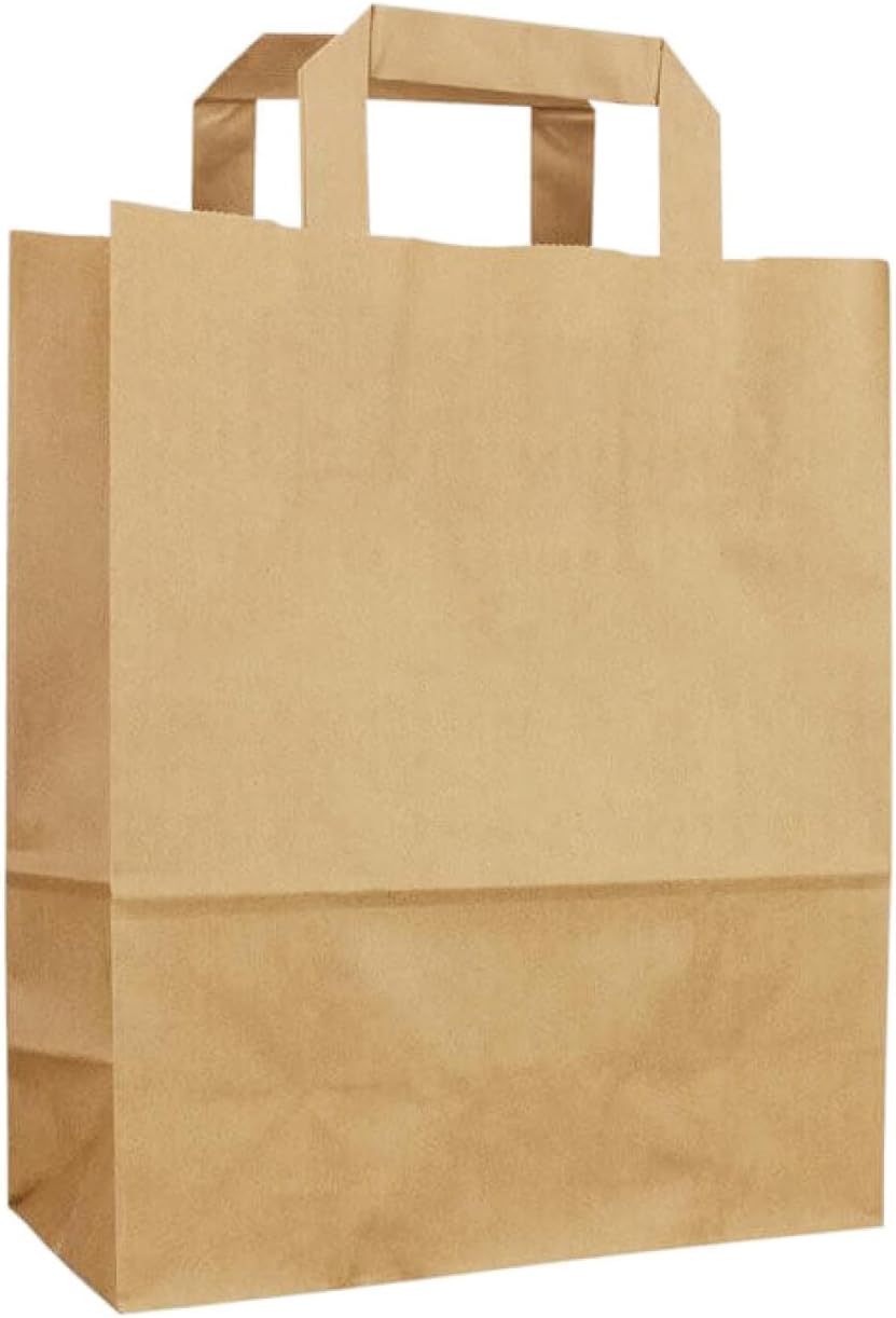 Kraft Paper Bag with Flat Handle 25-Pieces, 29 cm x 30 cm x 16 cm Size, Brown