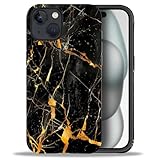 WANKBLC Compatible with iPhone 15 Matte Case, Black Gold Marble Pattern for Girl Full Body Design Soft Silicone Drop Shock Scratch Protection