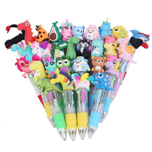 GUDOTRA 30 Piezas Bolígrafos de 4 colores para Favores de Fiesta Bolígrafos 4 en 1 Multicolores Gadgets de Animales para Niños Bolígrafos de Gel de Colores para Cumpleaños Infantiles