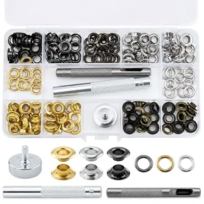 Set di 120 strumenti per occhielli da 6 mm, con punzonatrice per fori, strumento di fissaggio e base in metallo, occhielli per tessuto, pelle, vestiti, tela (argento/verde bronzo/oro/grigio)