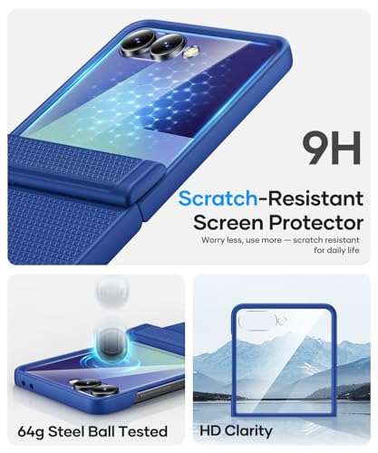 Image of Vihibii for Samsung Galaxy Z Flip 7 Case Slim with Rugged Hinge Protection & Outer Screen Protector & Non-Slip Texture, Durable Shockproof Protective Phone Case for Galaxy Z Flip 7 5G 2025, Navy Blue