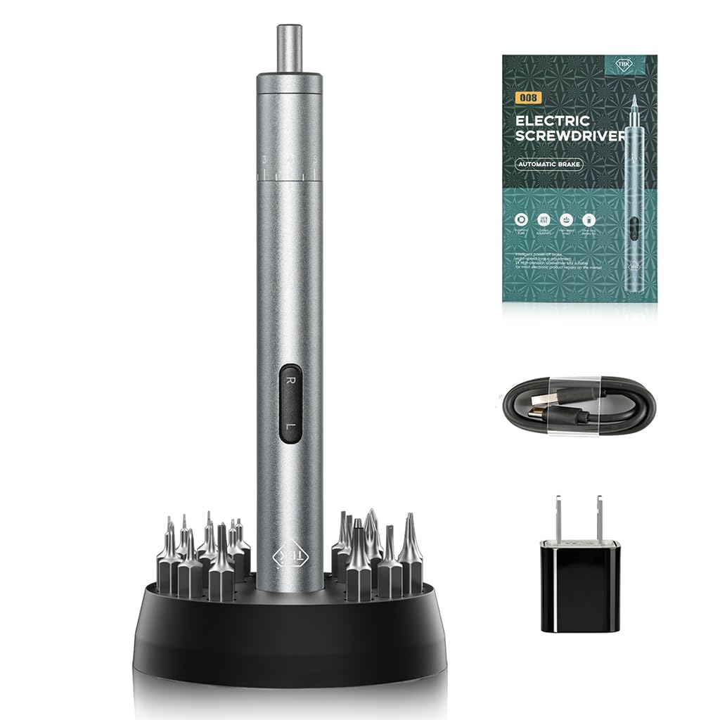 TBK008 Electric Precision Screwdriver Set for phone repair | 8-Level Torque Control, 380RPM, 24 Magnetic Bits, USB-C Rechargeable, iPhone iPad MacBook PS5 Nintendo Switch Laptop Repair
