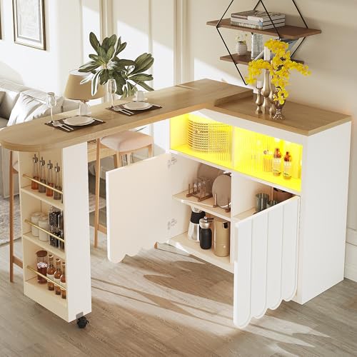 Yihomfy Table de Bar Extensible avec Rangement (135-205×39×100 cm) – îlot Central Cuisine avec...