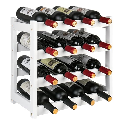 VASMIA Casier à Bouteilles pour 16 Bouteilles, Rangement Bouteille Vin en Bambou, Étagère à Vin 4 Niveaux pour Plan de Travail, pour Cave, Cuisine, Bars,...