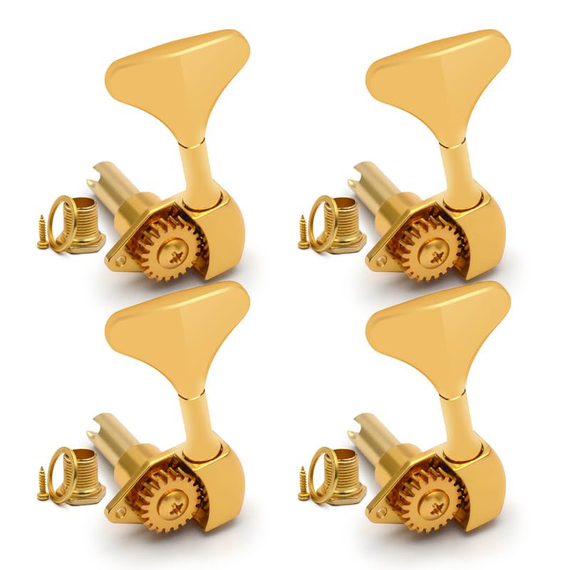 MAXCHEER Open Bass Guitar Tuners Peg Fish Tail Tuning Keys Bass Machine Head (4L) Ratio 1:20 for Electric Bass Electric Jazz Guitar Bass