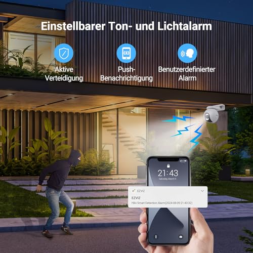 EZVIZ 4MP WLAN &Uuml;berwachungskamera Aussen, 30m ColorX-Nachtsicht, 360&deg; PTZ &Uuml;berwachung Kamera Outdoor, Auto-Tracking, KI-Erkennung, Aktive Verteidigung, Zwei-Wege-Audio, Kompatibel mit Alexa, IP65, H8x