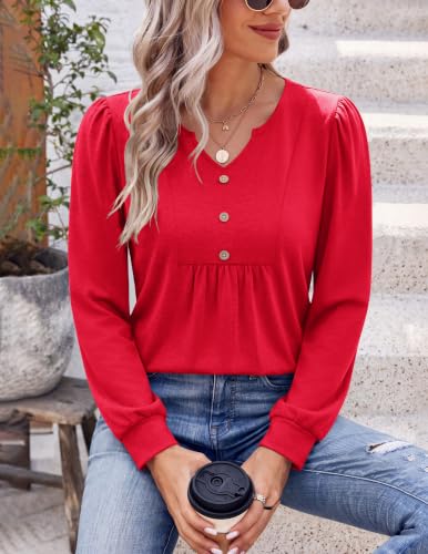 Image of Zeagoo Womens Long Sleeve Tops Fall V Neck Shirt Casual Pleated Tunic Top