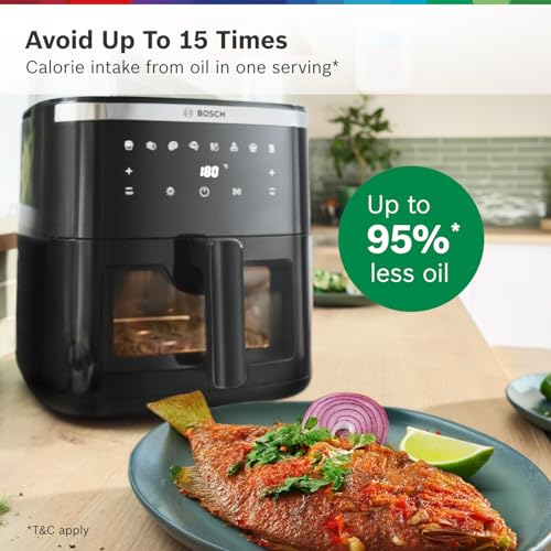 Image of Bosch CrispMaxx Digital Air Fryer XXL 7.2L with Baking Tray | Illuminated Viewing Window | Touch Panel | 7 Preset Menu | Shake Alarm | Uses Upto 95% Less Oil | 2-Year Warranty | Black【MAF671B5IN】