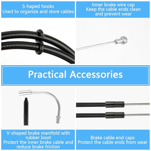 Bremszug Fahrrad Set, 2.5M Schaltzug Fahrrad,Universal Bremsseil Set mit 2 V Bremskrümmer(110 Grad) und Staubschutzhülle, Bremskabel Ersatz für Mountainbike Rennrad