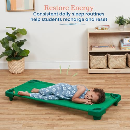 Image of ECR4Kids Stackable Kiddie Cot, Ready-to-Assemble, Standard Size, Classroom Furniture, Green, 6-Pack