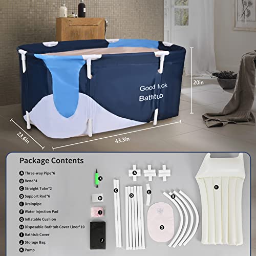 Portable Bathtub Kit-47 Inch Foldable Bathtub for Adults with Bath Pillow Bath Seat,Outdoor/Indoor Hot Ice Bath