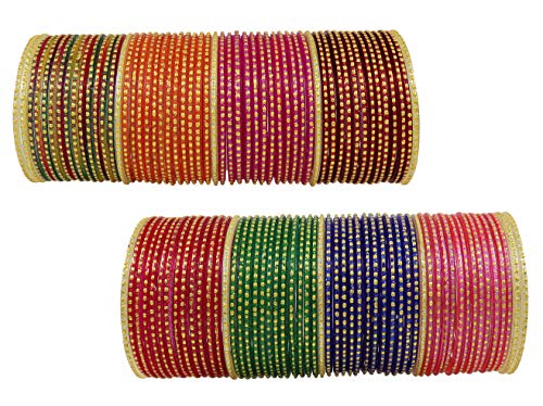 Image of NMII Stylish Glass Bangles Set For Women & Girls With Glossy Finished Polka Dots Work | Fancy Chudi For Girls | Wedding, Party & Gift