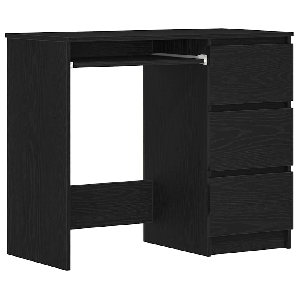 Scrivania nera effetto rovere, 90 x 45 x 76 cm, materiale in legno, robusto computer desk per casa, ufficio, gaming, con 3 cassetti, molto spazio
