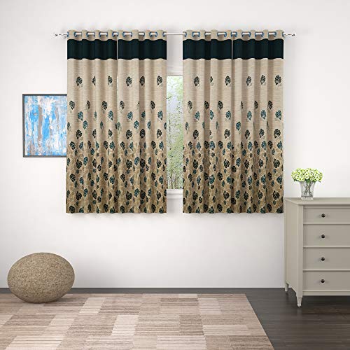 Image of Story@Home Set of 4 Pcs Combo Jacquard Multi Eyelet Ringtop Fancy Trendy Designer Premium 5 feet Window Curtains 60 inch X 46 inch, Green