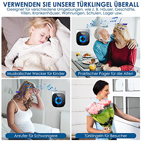 Miniatura 6 de Physen Timbre Inalámbrico Exterior Impermeable Ip55, 400m Alcance Doorbell, Kit De Timbre Con 3 Receptor 2 Transmisor, 58 Melodías 5 Niveles De Volumen 0-110db , Indicador Led, Fácil Instalación