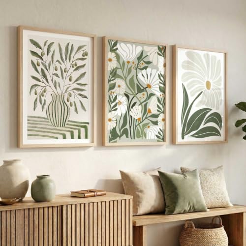 Image of kotart Aesthetic Boho Floral Art Home Decoration Painting | Floral Paintings With Frame For Living Room Bed Room Hotel Wall Decor Digital Reprint Set of 3 (10X13 inch)