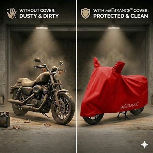 Image of Mototrance All Weather Protection Two Wheeler Cover for All Bikes /Royal Enfiled /Upto Pulsar 160CC to 350CC | Anti Dust, Water Resistant, Heat Resistant, UV Proof with Mirror Pocket | Solid Red