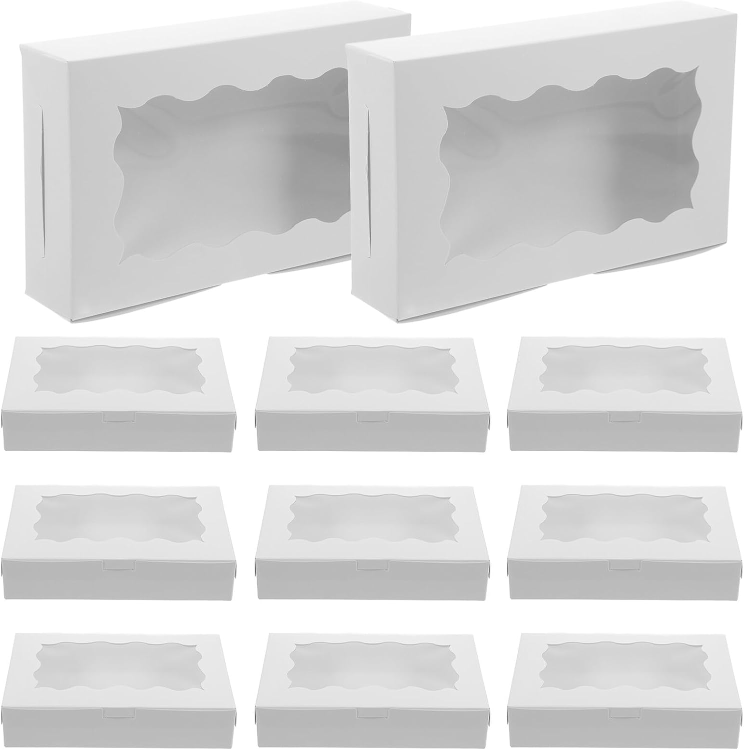 MUCKLILY 50pcs Rectangular Kraft Paper Macaron Bakery Boxes with Window, Compact Cookie and Dessert Packaging Boxes for Party Favors and Wrapping