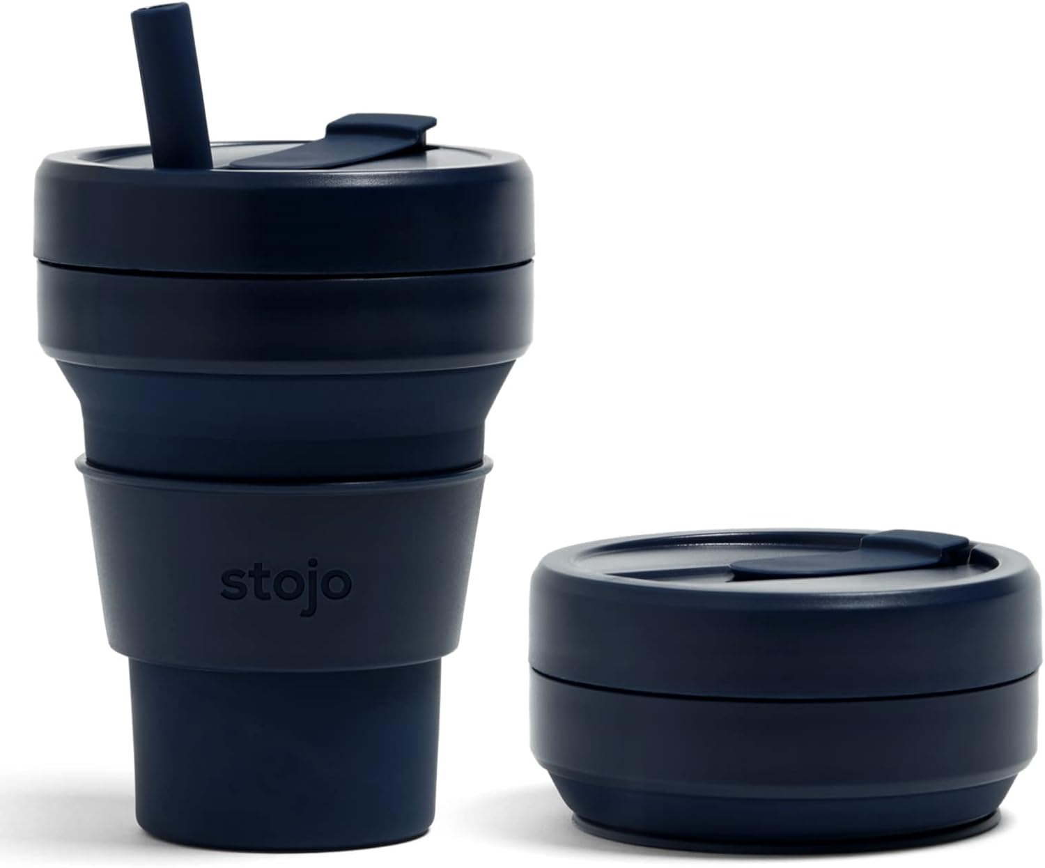 STOJO Collapsible Travel Cup With Straw Denim Blue, 16oz