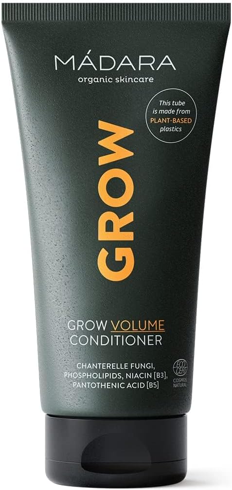 MÁDARA Organic Skincare | Grow Volume Conditioner – 175ml, Fungi-based natural conditioner, With keratin, caffeine, biotin (B7) and niacin (B3), Smooths and tames frizz, Prevents split ends