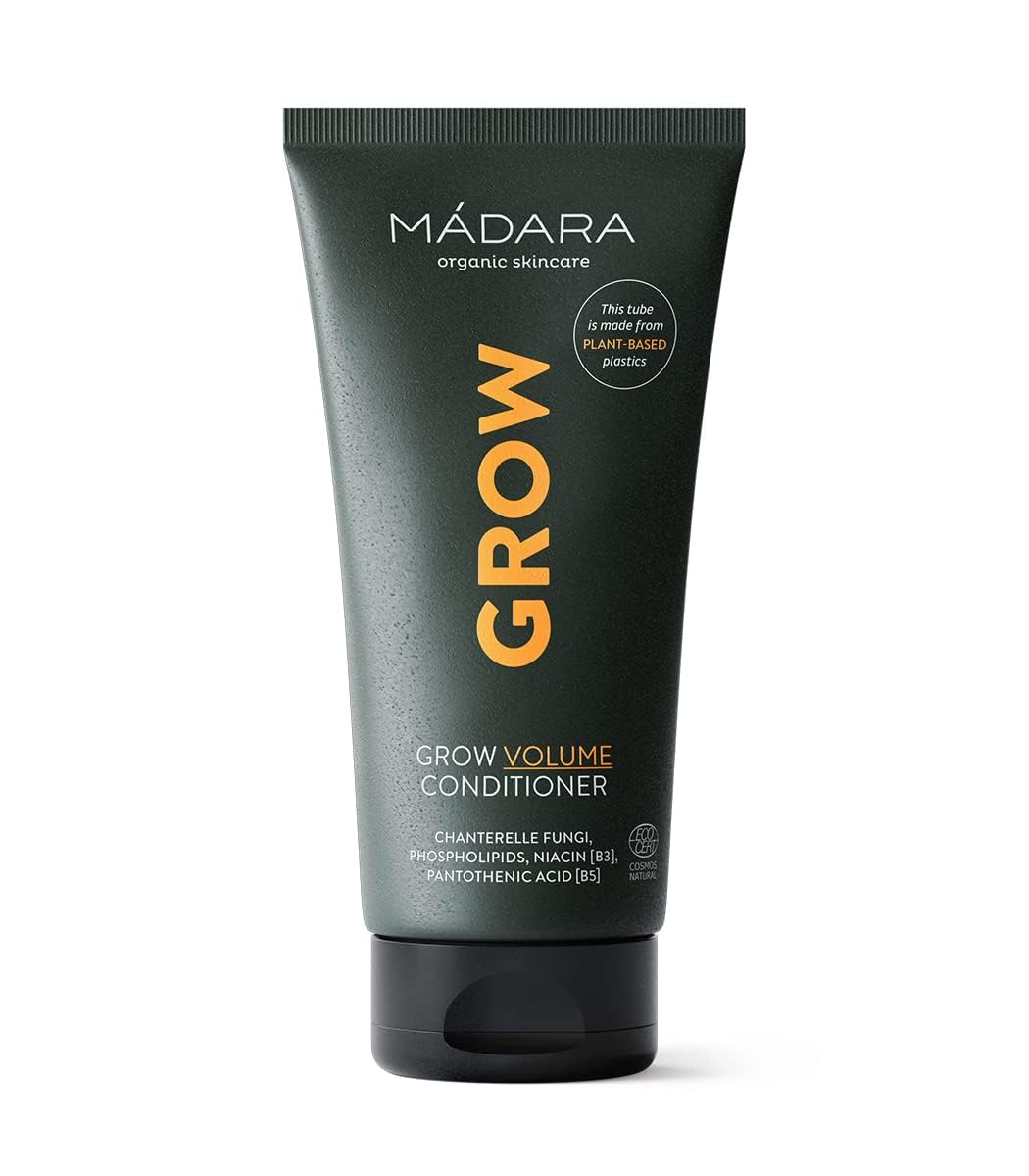 MÁDARA Organic Skincare | Grow Volume Conditioner – 175ml, Fungi-based natural conditioner, With keratin, caffeine, biotin (B7) and niacin (B3), Smooths and tames frizz, Prevents split ends