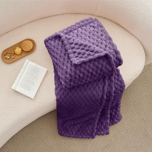 Image of BEDELITE Purple Throw Blanket for Couch, Soft Cozy Gifts for Women, 50 * 60 | 3D Jacquard Decorative Fleece Blanket, Super Soft Plush Throws, Cute Birthday Gift for Women & Men, Suitable for All Seasons