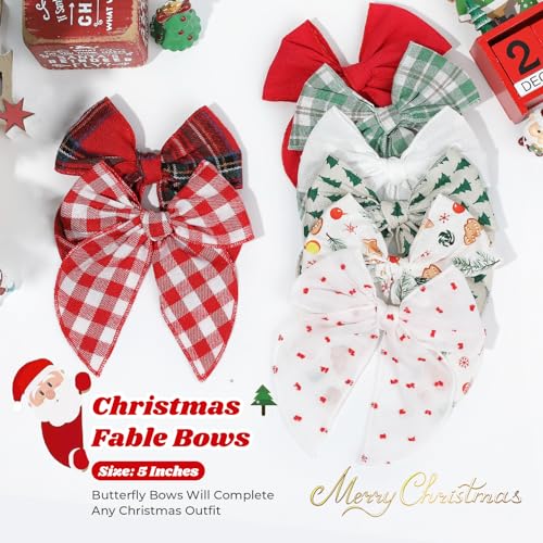 DEEKA-8-PCS-Large-Red-and-Green-Christmas-Themed-Hair-Bows-for-Toddler-Girls-Handmade-Cotton-Fabric-Hair-Accessories
