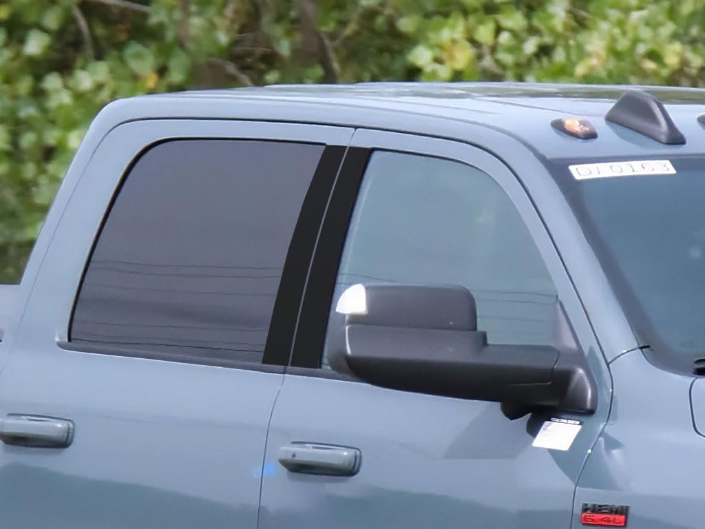 Rvinyl Pillar Post Window Trim Compatible with Ram 2500 2019-2021 (Crew Cab/Quad Cab) - Matte (Black)