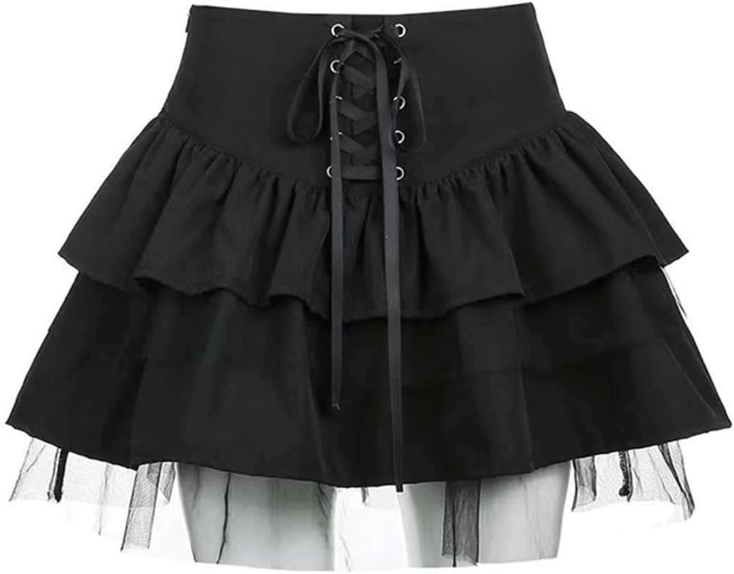 Harajuku Y2K Gothic Lolita Kawaii Clothes Casual High Waisted Ribbon Vintage Lace Hem Layered Short Skirt - Image 5