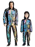 IKALI Erwachsener Skelett Jumpsuit 3D -Druckschädel Knochen Outfit Männer Farbe Horror Kostüm Strampe mit Kapuze für Halloween Party M