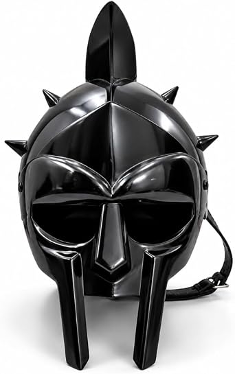 Maximus Gladiator Helmet Men Roman Headgear Blackened LEATHER LINER FITTED | Adult Medieval Costume |