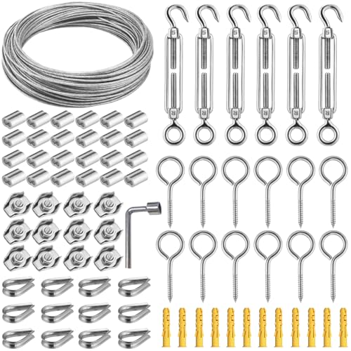 Xyxu Garden Wire for Climbing Plants 35m 2mm PVC Coated Stainless Steel Heavy Duty Metal Cable Catenary Fence Wire Rope Trellis Kit with M5 Turnbuckles Wires Tensioner Vine Eyes for Climbing Plants