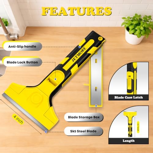 JETMORE 2 Pack Razor Blade Scraper with 30 Blades,Glass Scraper (Yellow) - 3
