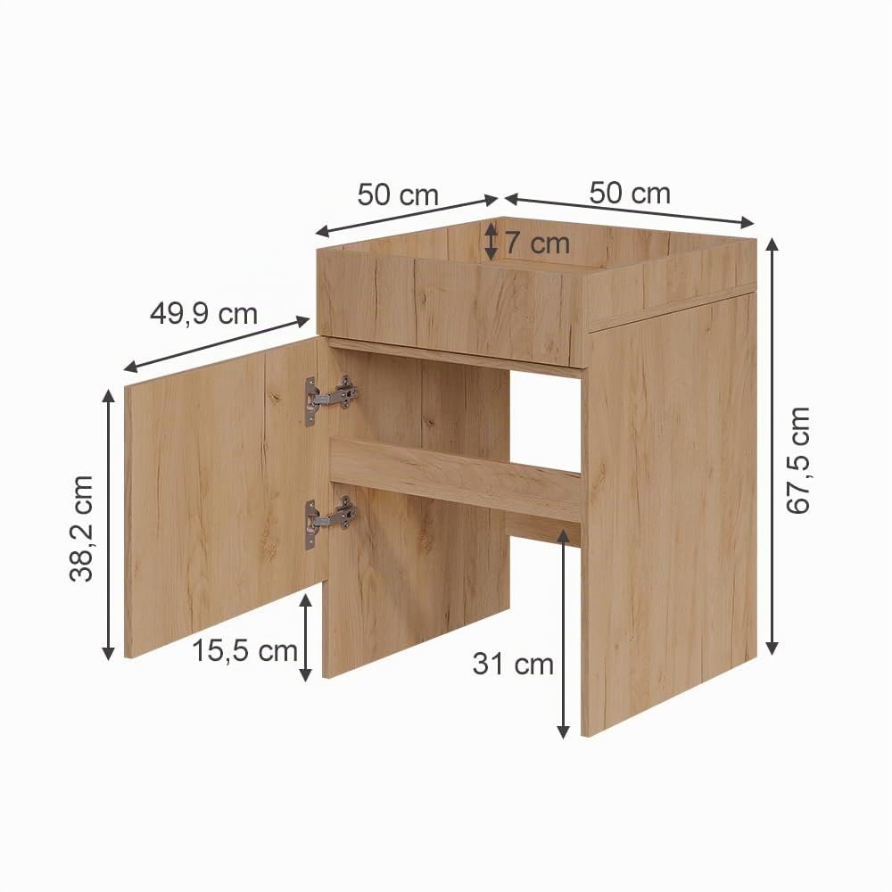 Vicco Armoire pour aspirateur Robot Dustin, Chêne de Force doré, 50x67.5cm avec 1 Porte, adapté au Rangement des ustensiles ménagers