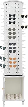 360Rotating Eyeglass Display Rack 120-Pair Sunglasses Display Stand, Mobile Floor-standing Eyeglass Holder with Storage Cabinet White