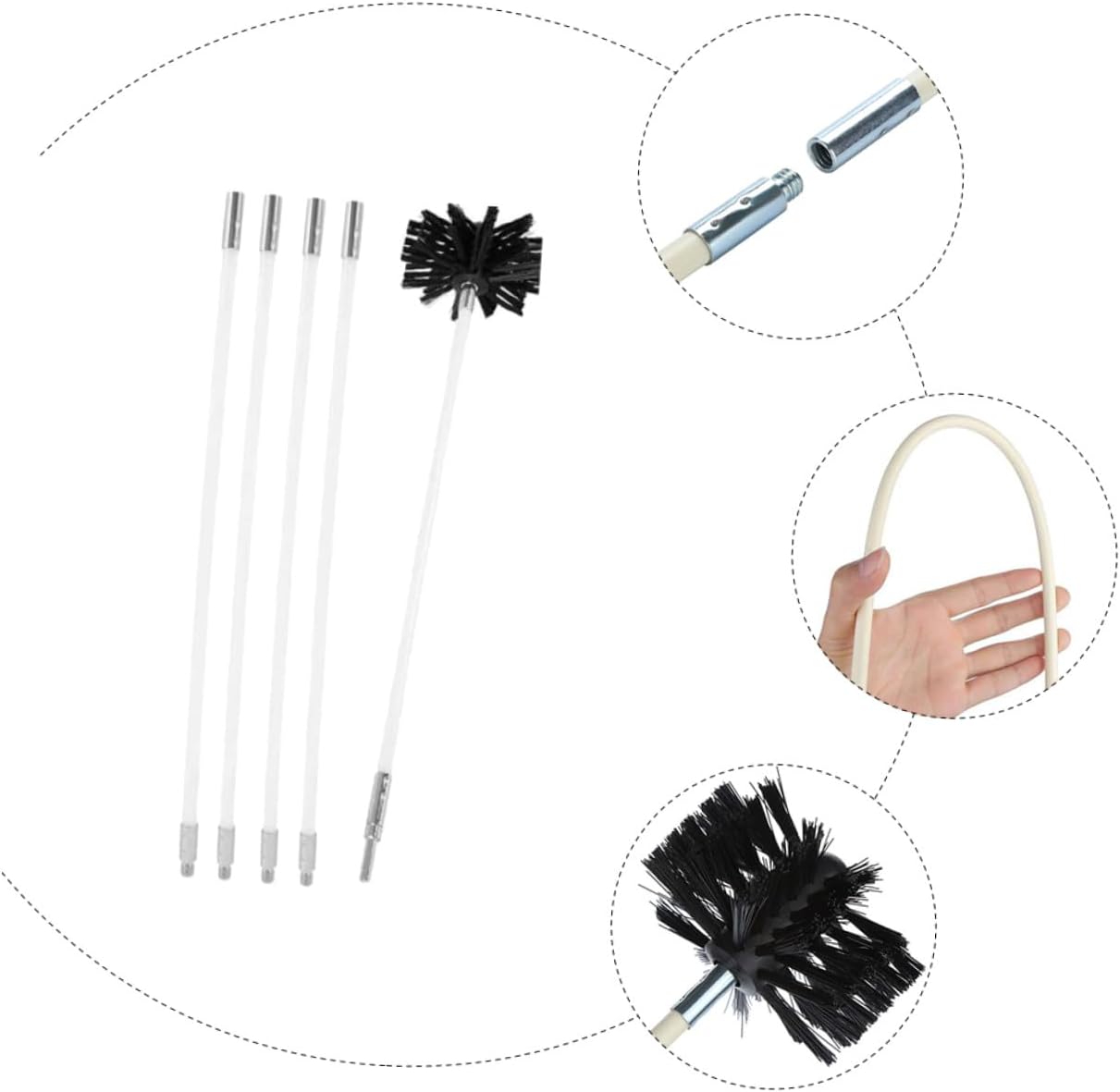 Dryer Duct Cleaner and Fireplace Chimney Brush Set 610mm Flexible Rods with Lint Remover Head for Dryer Vent and Chimney Cleaning Maintenance