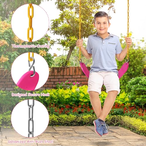 Image of Sunnyglade 2PCS Swings Seats Heavy Duty with 66 inch Chain, Playground Swing Set Accessories Replacement with Snap Hooks, Support 250lb (2, Pink)