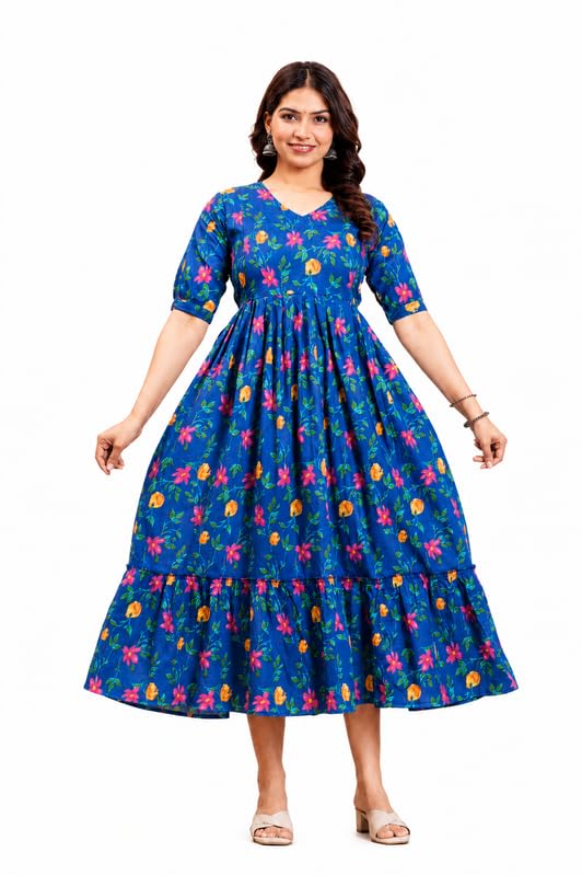 TADA Women's Cotton Floral Printed Maternity Feeding Dress with Invisible Dual Side Zipper | Half Sleeve Nursing Dress | Pregnancy Feeding Kurti | Breastfeeding Maternity Gown, Soft Cotton Maxi Dress-picture-37